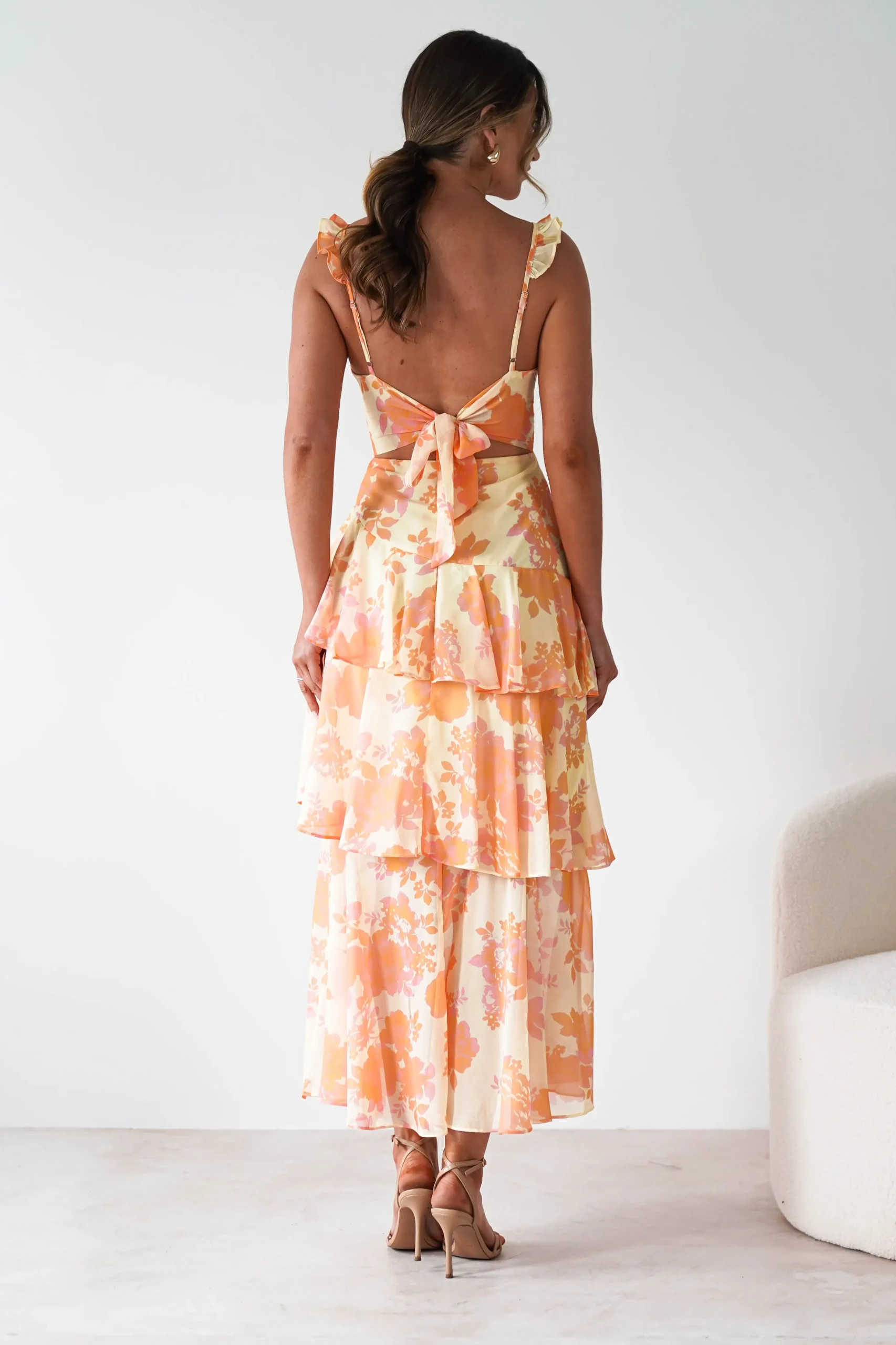 Allie Ruffle Floral Maxi Dress | Yellow/Peach