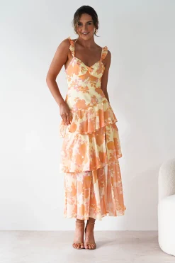 Allie Ruffle Floral Maxi Dress | Yellow/Peach