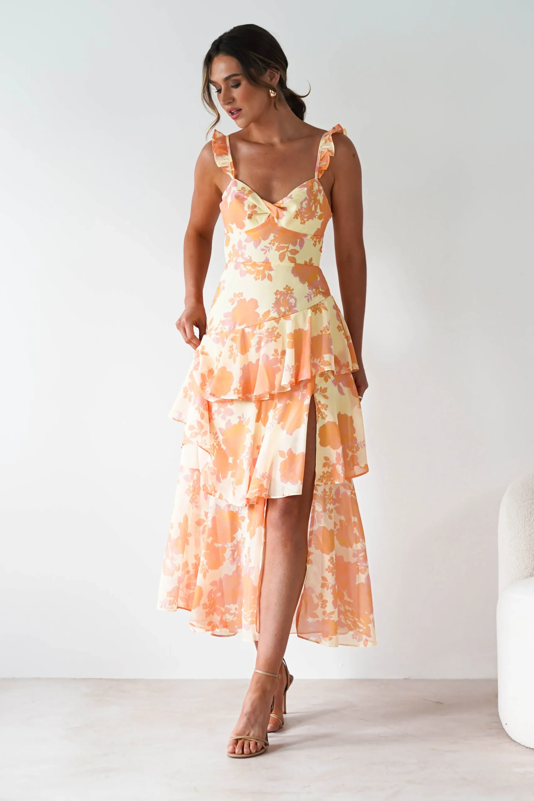 Allie Ruffle Floral Maxi Dress | Yellow/Peach