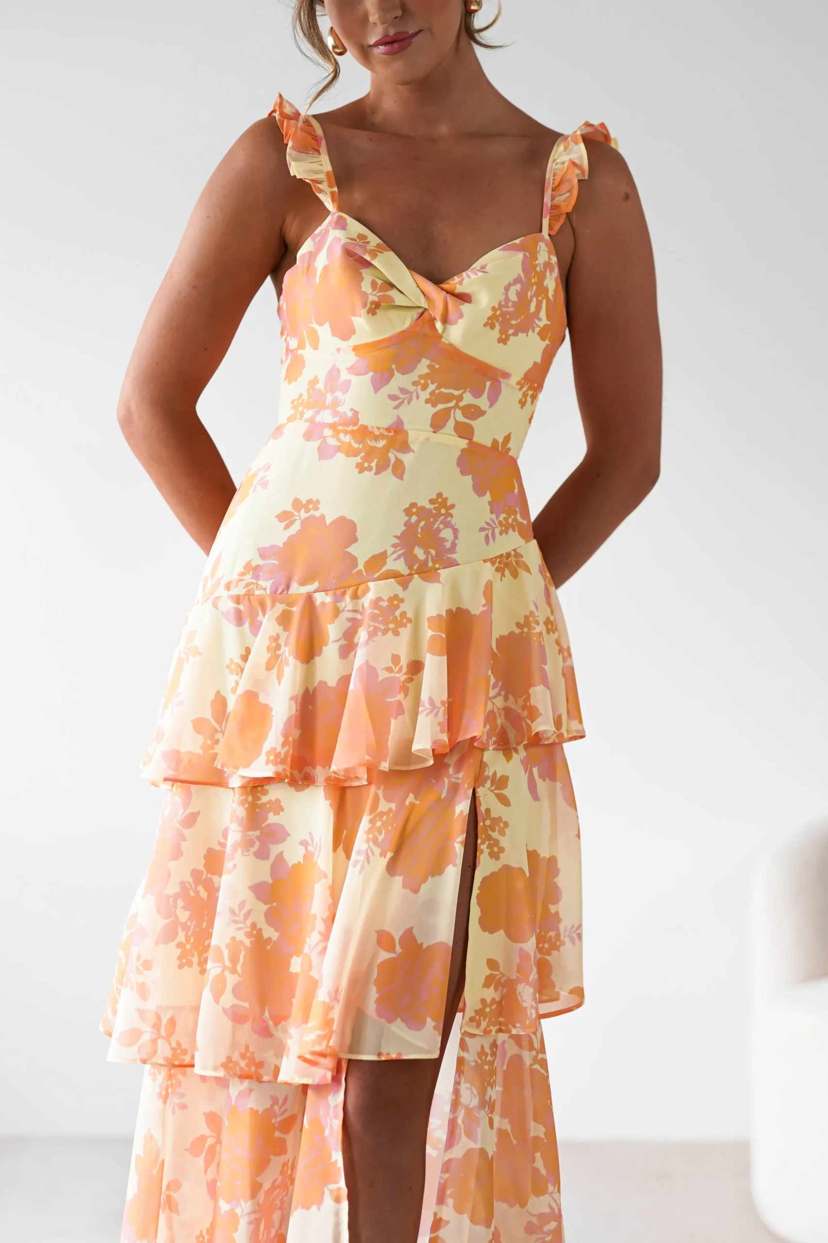 Allie Ruffle Floral Maxi Dress | Yellow/Peach