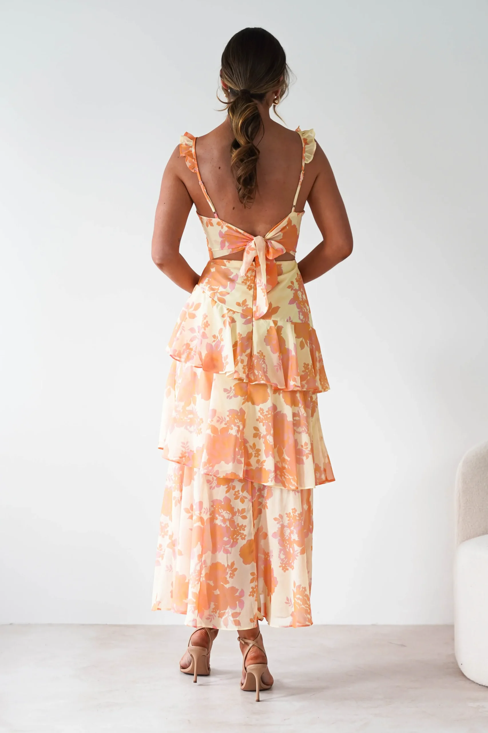 Allie Ruffle Floral Maxi Dress | Yellow/Peach