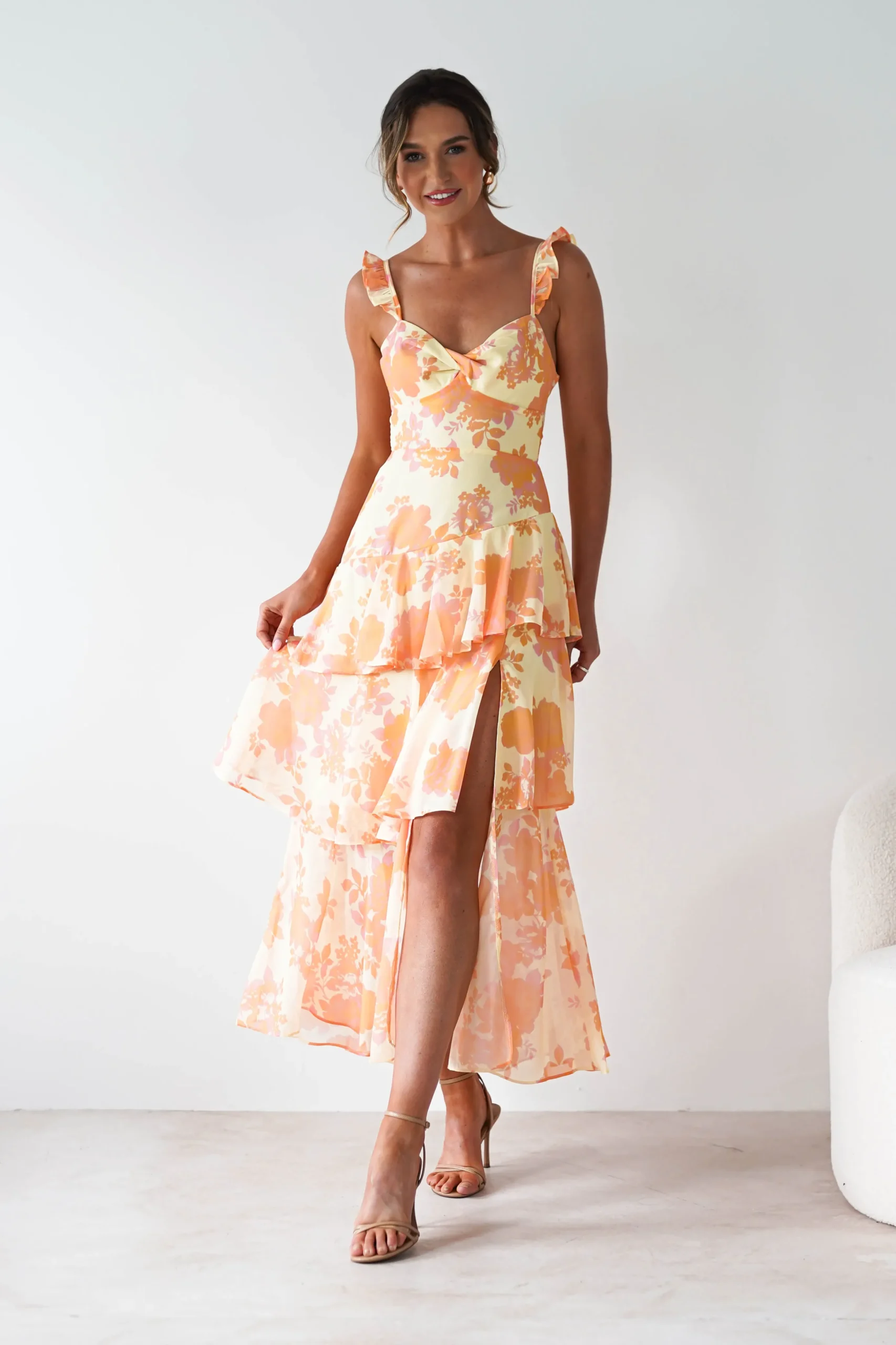Allie Ruffle Floral Maxi Dress | Yellow/Peach
