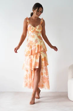 Allie Ruffle Floral Maxi Dress | Yellow/Peach