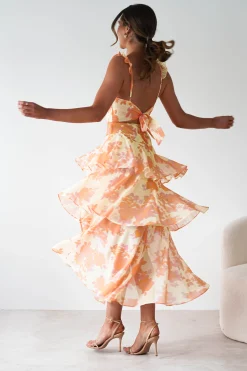 Allie Ruffle Floral Maxi Dress | Yellow/Peach