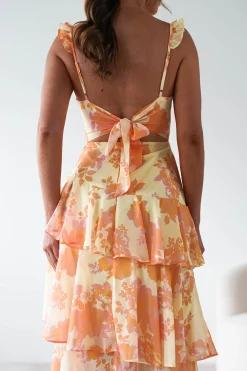 Allie Ruffle Floral Maxi Dress | Yellow/Peach