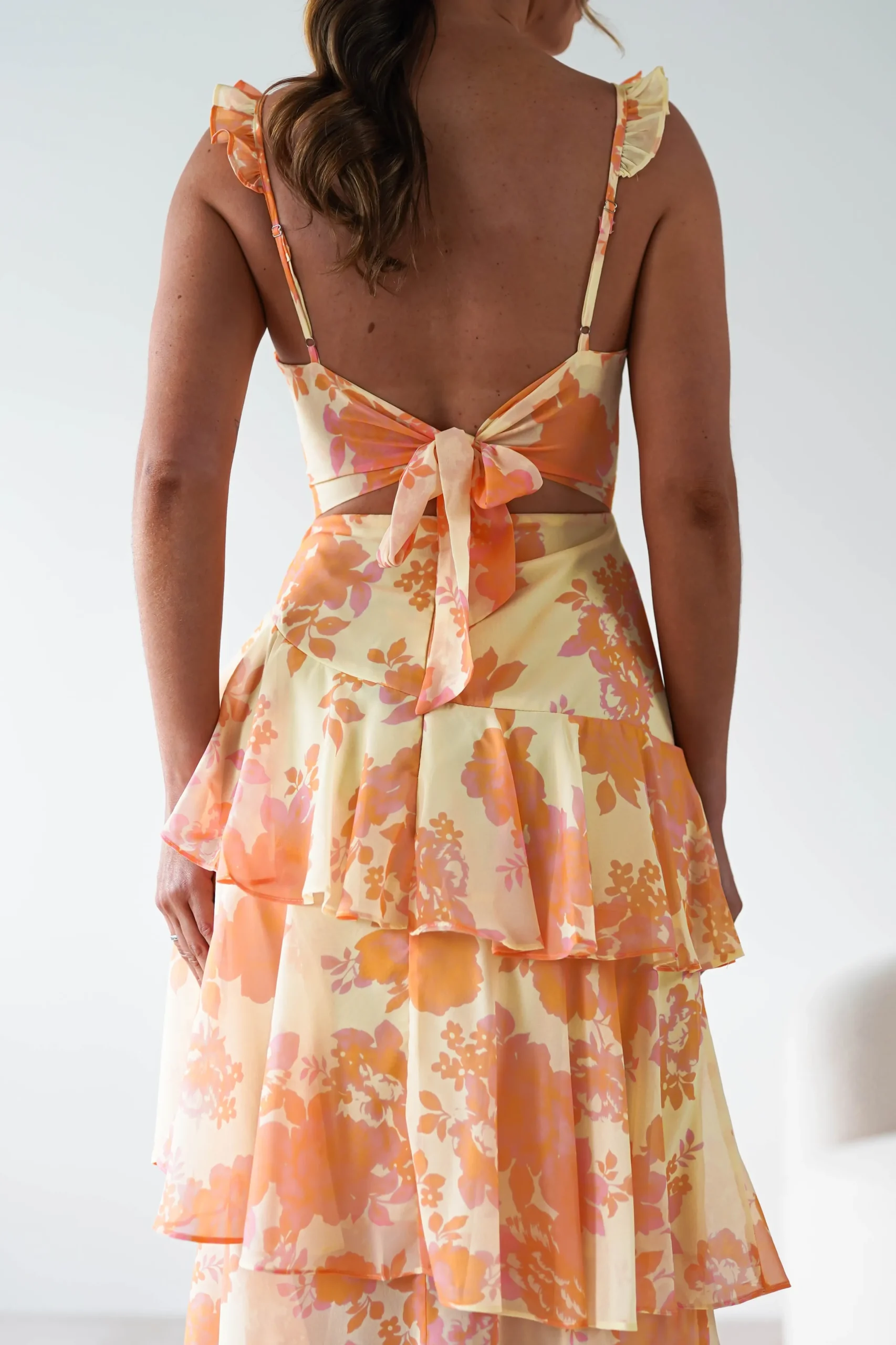 Allie Ruffle Floral Maxi Dress | Yellow/Peach