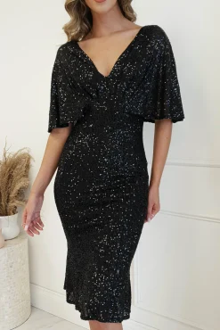 Alvara Sequin Midi Dress | Black