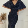 Alvara Sequin Midi Dress | Navy