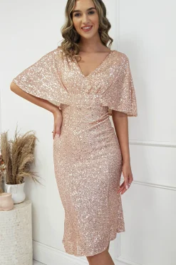 Alvara Sequin Midi Dress | Rose Gold