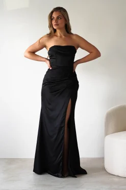Alyce Soft Satin Strapless Gown | Black