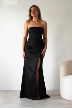 Alyce Soft Satin Strapless Gown | Black