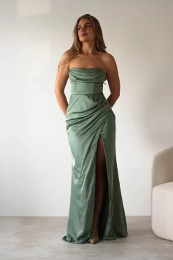 Alyce Soft Satin Strapless Gown | Olive