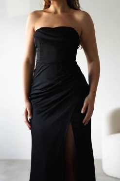 Alyce Soft Satin Strapless Gown | Black