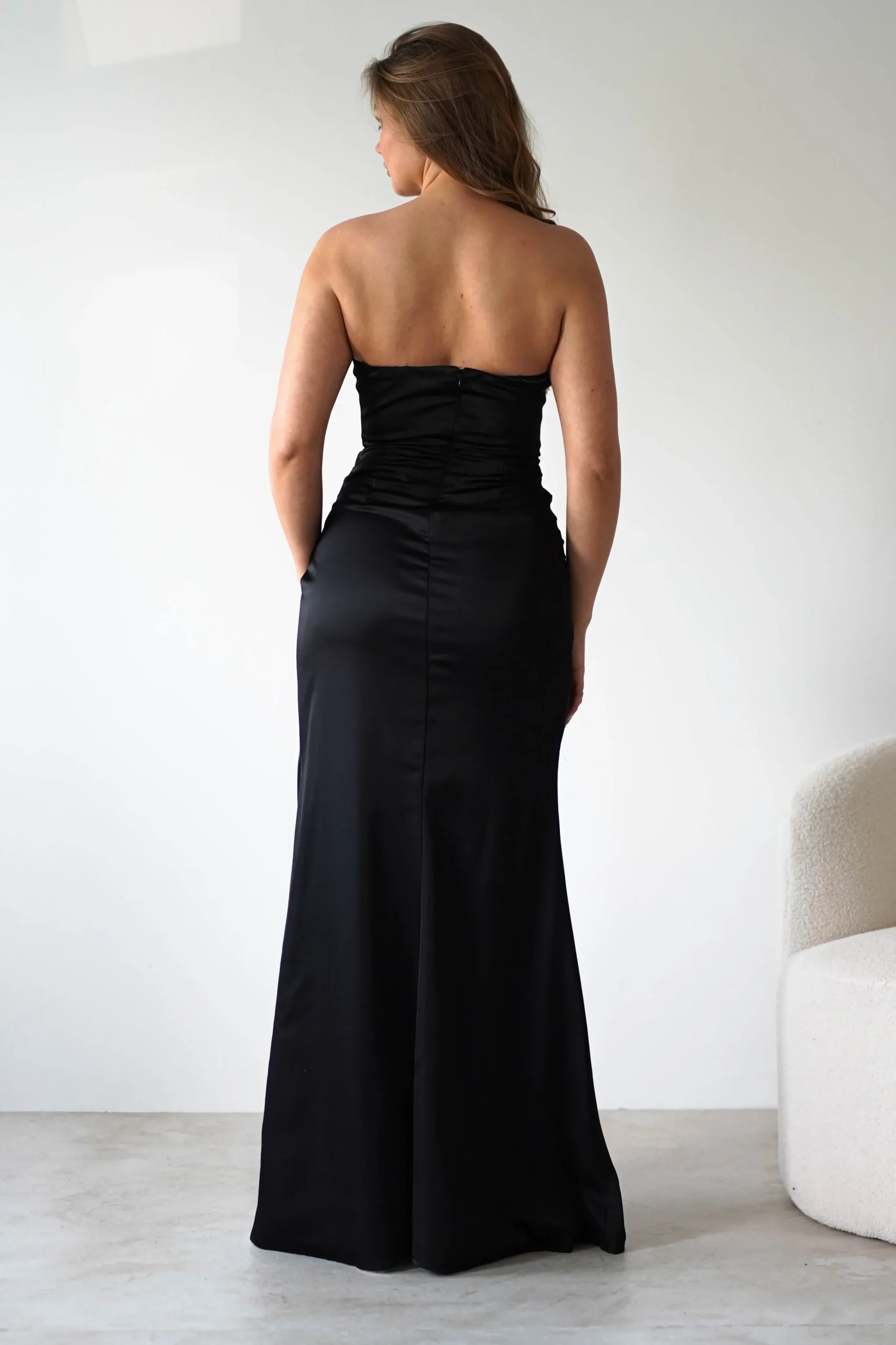 Alyce Soft Satin Strapless Gown | Black