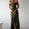 Amaretta Soft Satin Maxi Dress | Olive