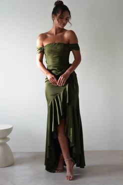 Amaretta Soft Satin Maxi Dress | Olive
