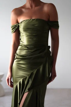 Amaretta Soft Satin Maxi Dress | Olive