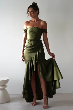 Amaretta Soft Satin Maxi Dress | Olive