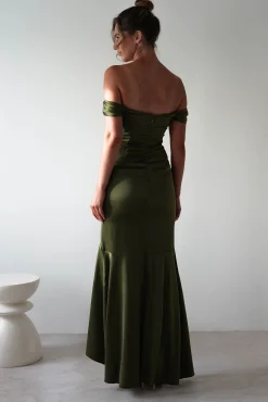 Amaretta Soft Satin Maxi Dress | Olive