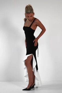 Amelia Contrast Maxi Dress | Black/White