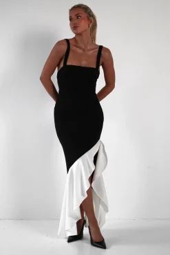 Amelia Contrast Maxi Dress | Black/White