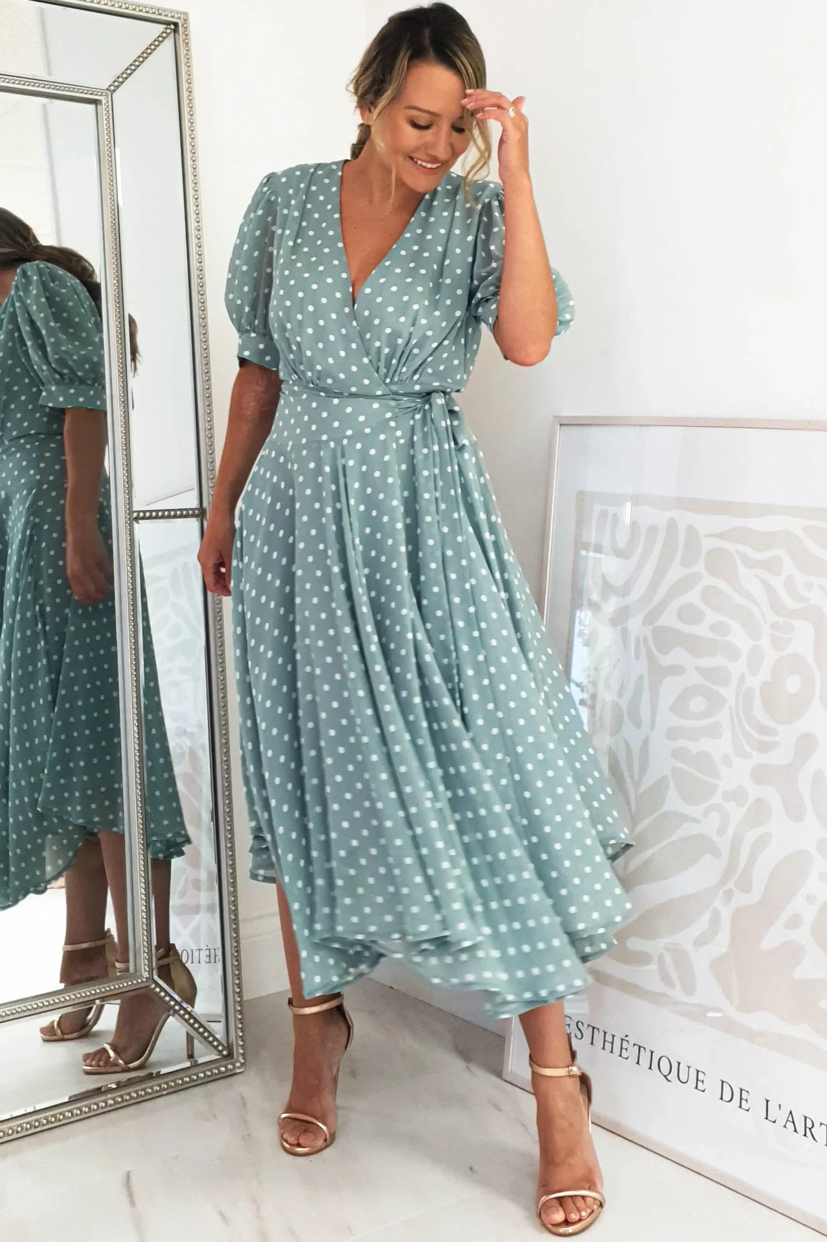 Andrea Polka Dot Midi Dress | Sage