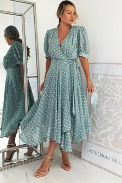 Andrea Polka Dot Midi Dress | Sage