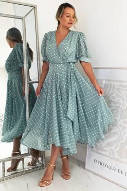 Andrea Polka Dot Midi Dress | Sage