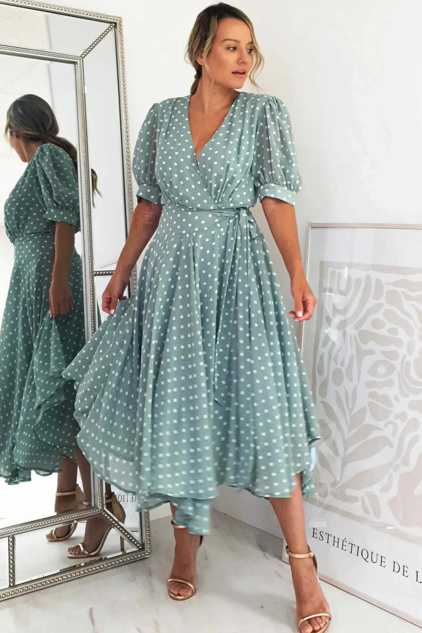 Andrea Polka Dot Midi Dress | Sage
