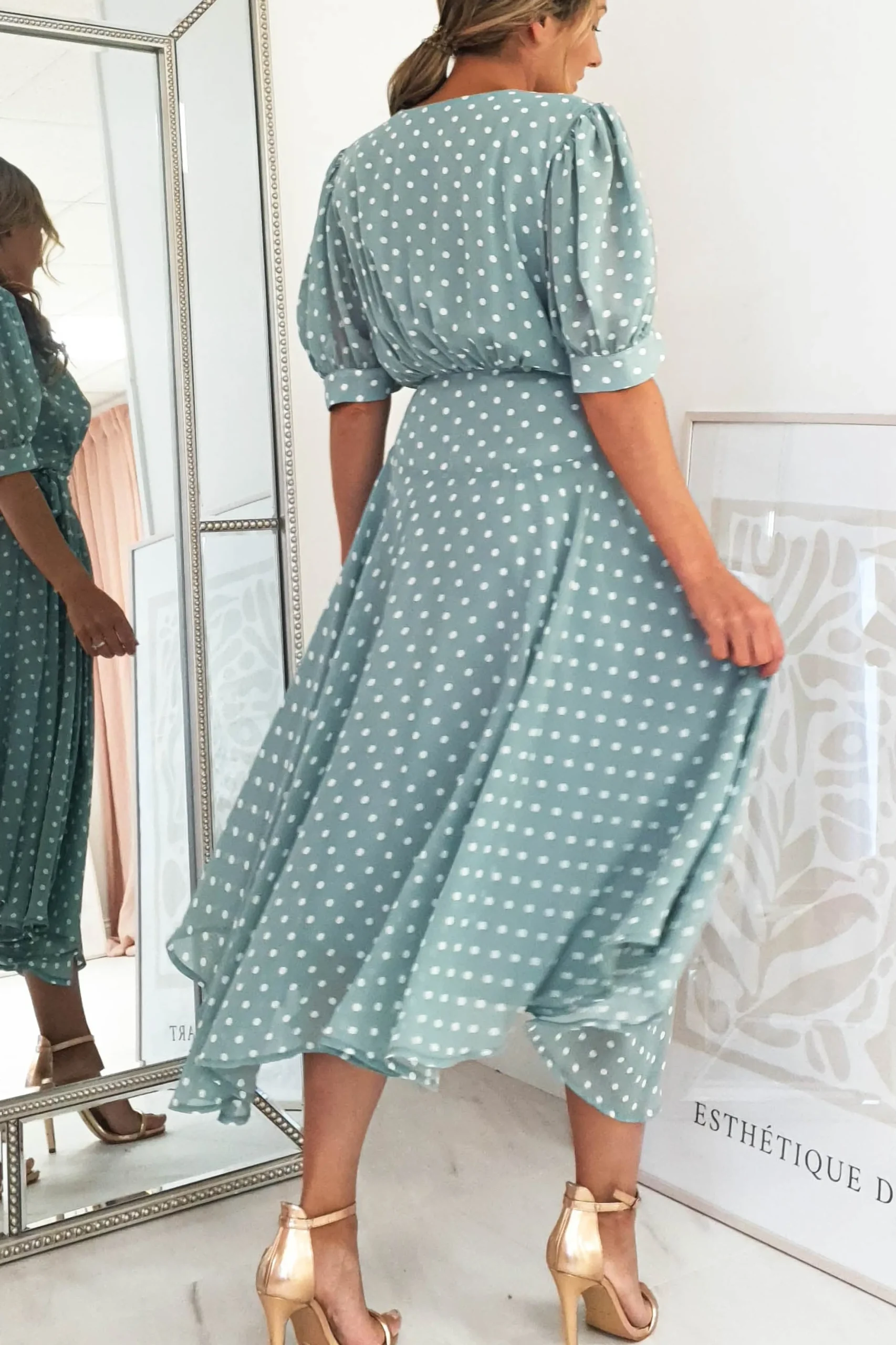 Andrea Polka Dot Midi Dress | Sage