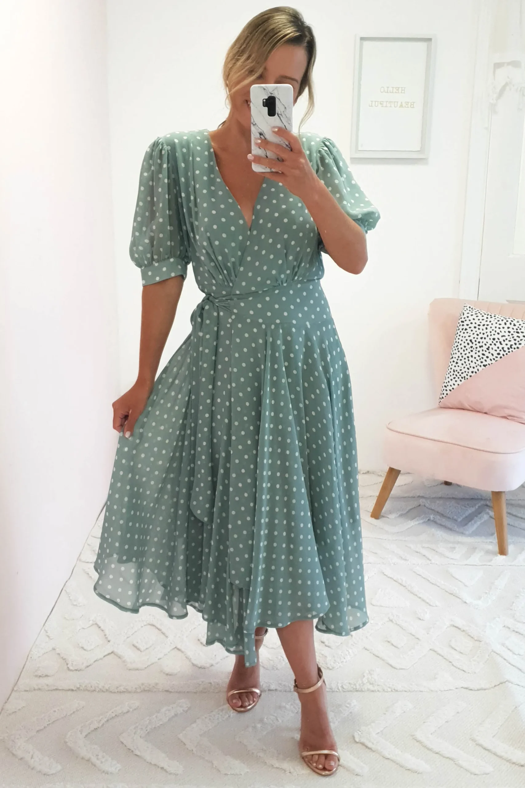 Andrea Polka Dot Midi Dress | Sage