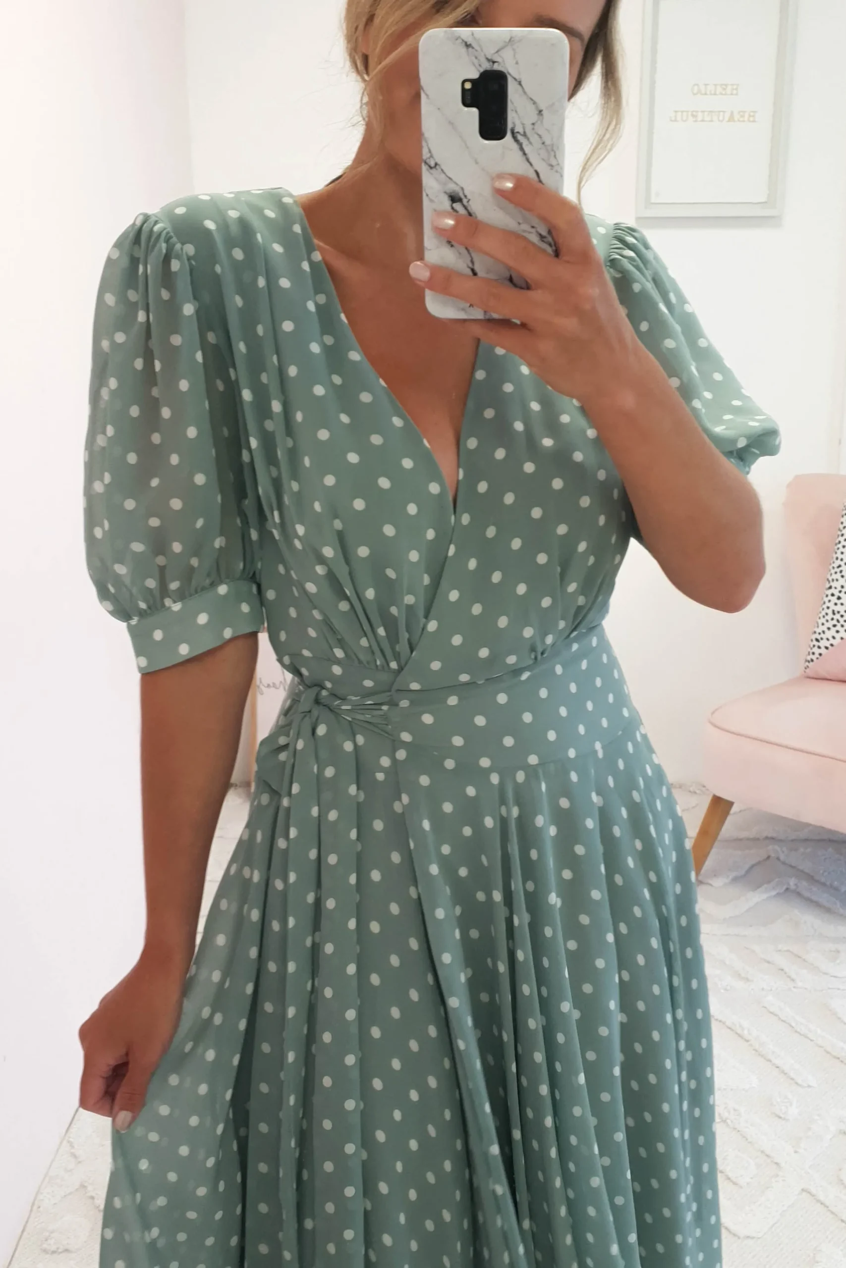 Andrea Polka Dot Midi Dress | Sage