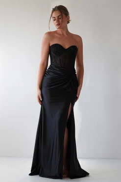 Andrina Rhinestone Strapless Gown | Black