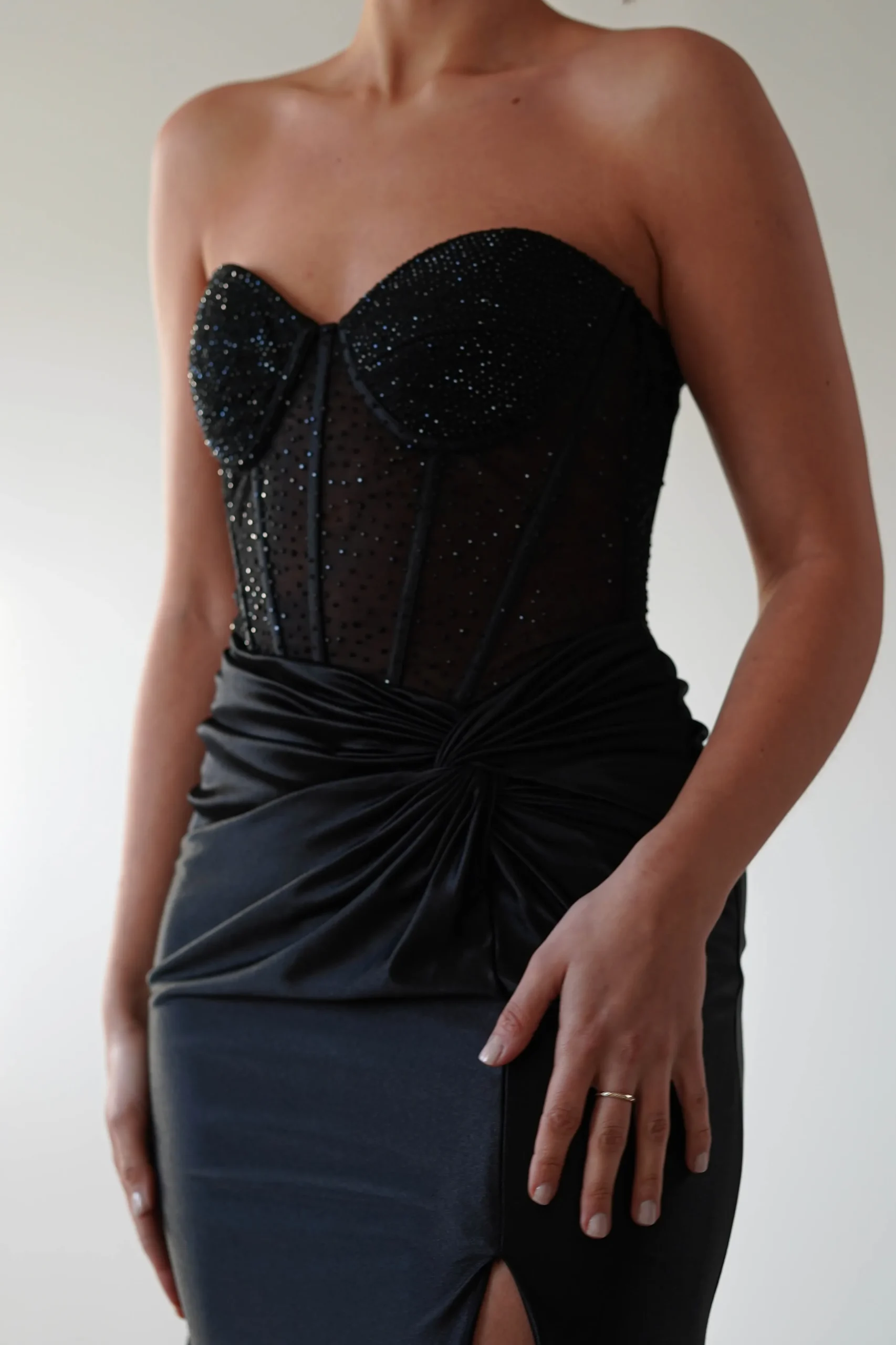 Andrina Rhinestone Strapless Gown | Black
