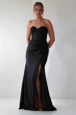Andrina Rhinestone Strapless Gown | Black