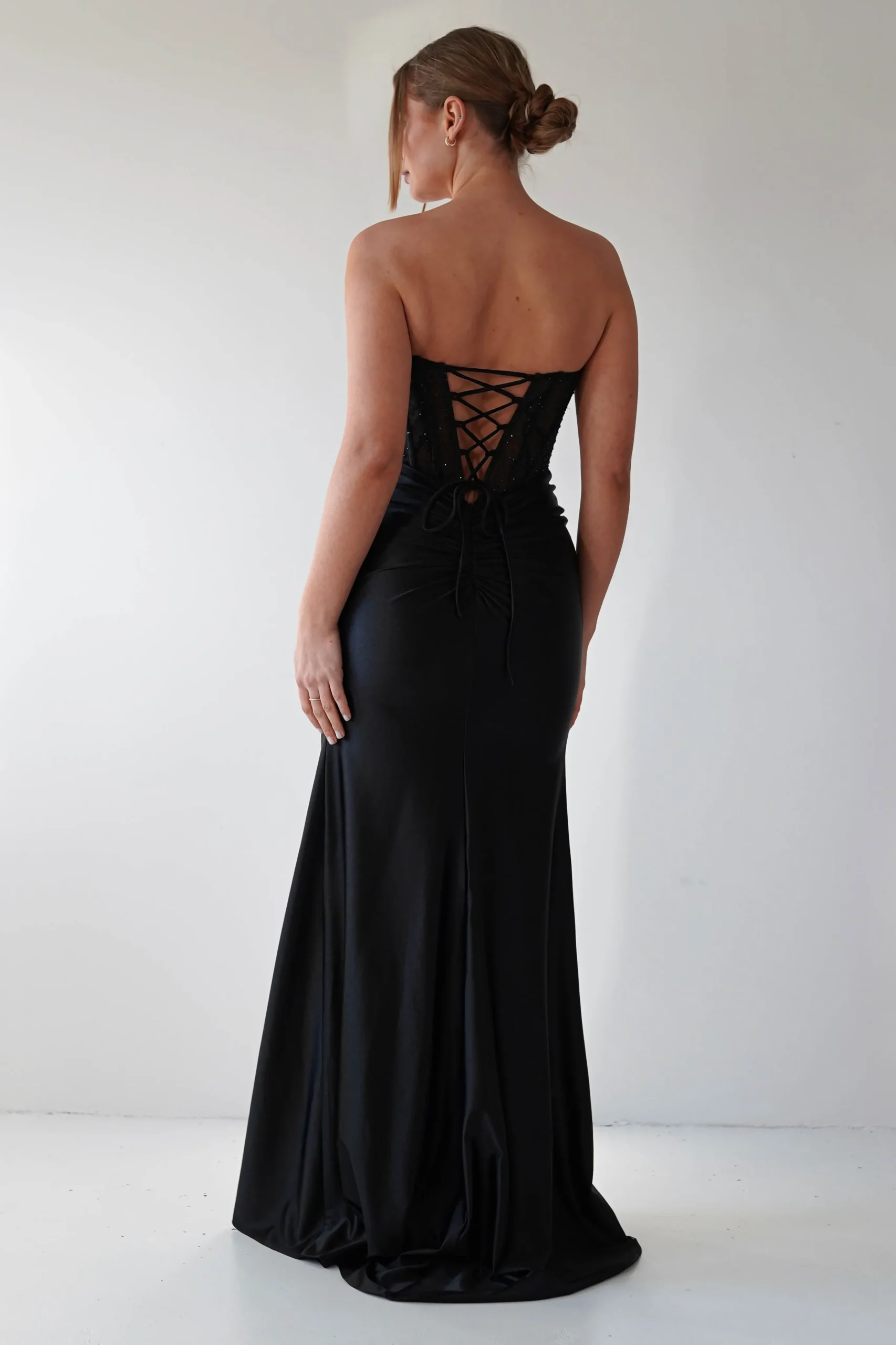 Andrina Rhinestone Strapless Gown | Black