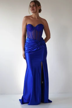 Andrina Rhinestone Strapless Gown | Royal Blue