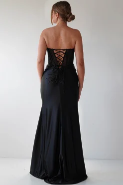 Andrina Rhinestone Strapless Gown | Black