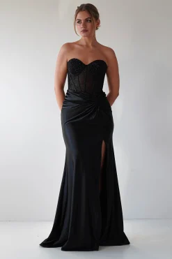 Andrina Rhinestone Strapless Gown | Black