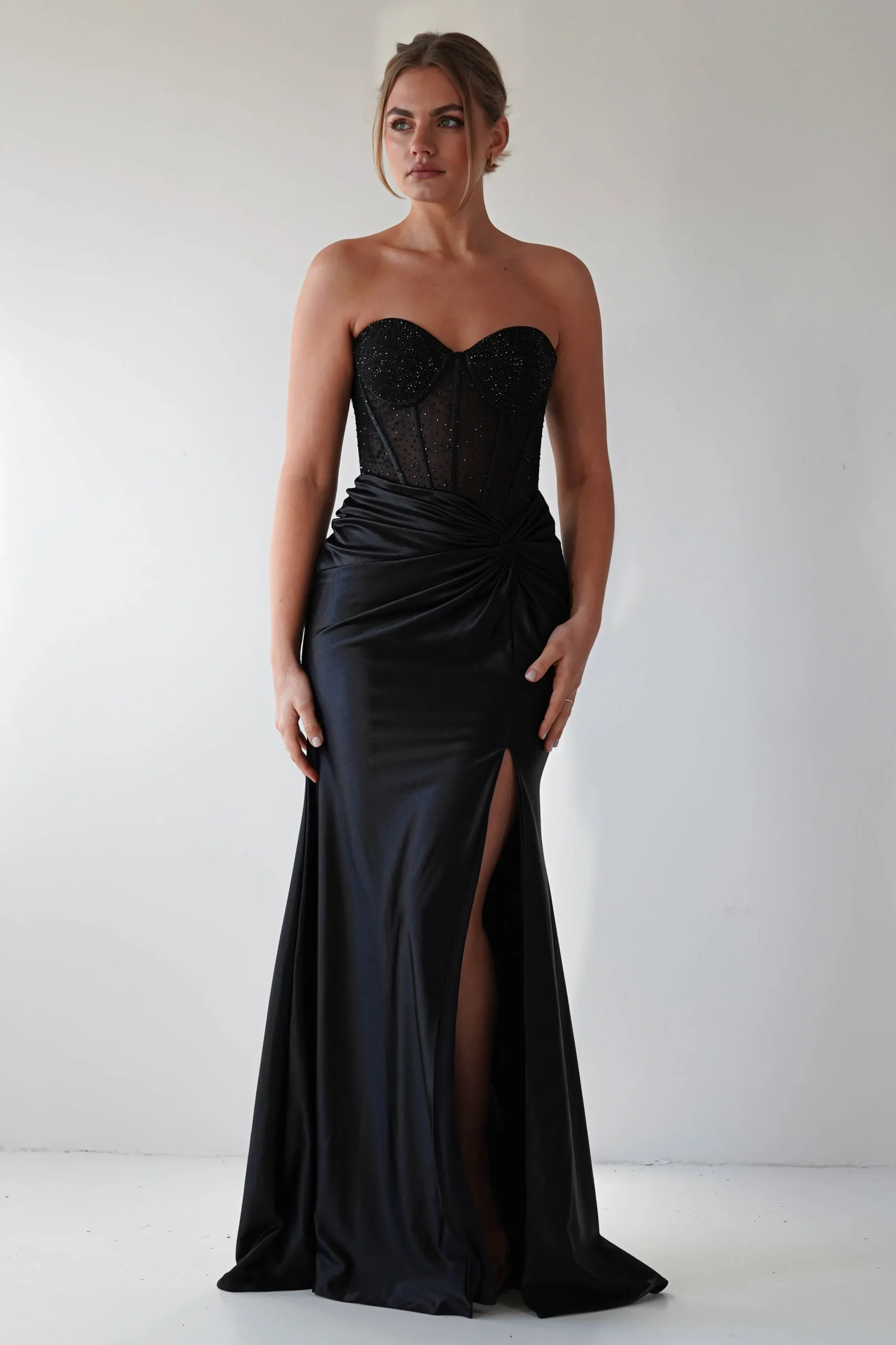 Andrina Rhinestone Strapless Gown | Black