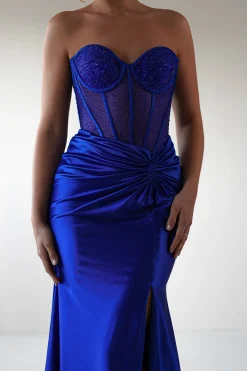 Andrina Rhinestone Strapless Gown | Royal Blue