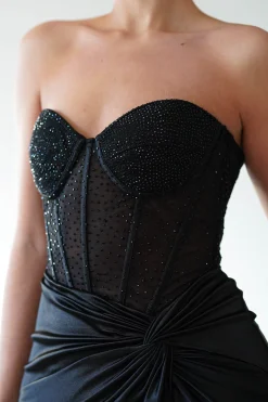 Andrina Rhinestone Strapless Gown | Black