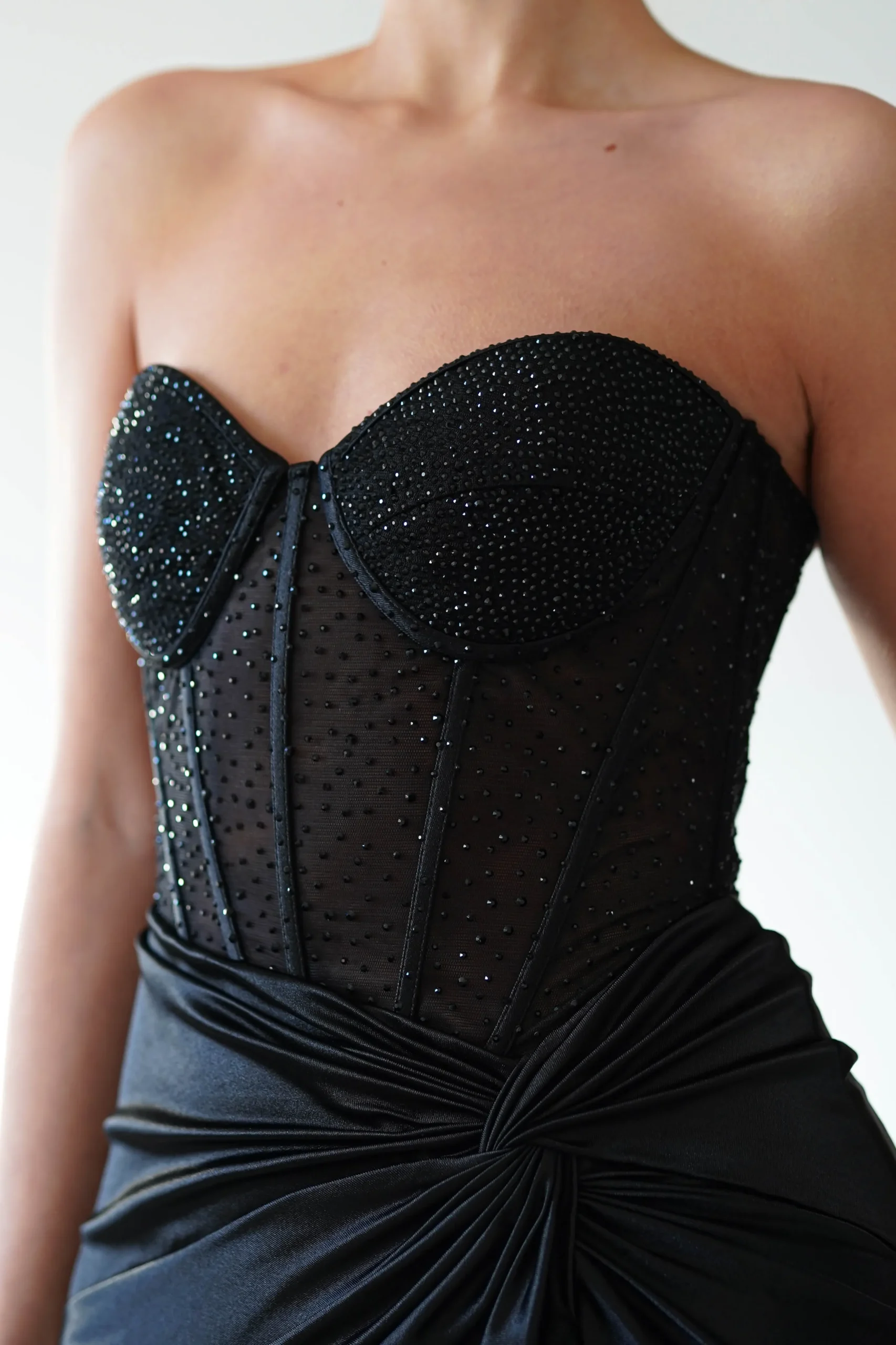 Andrina Rhinestone Strapless Gown | Black