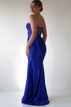 Andrina Rhinestone Strapless Gown | Royal Blue