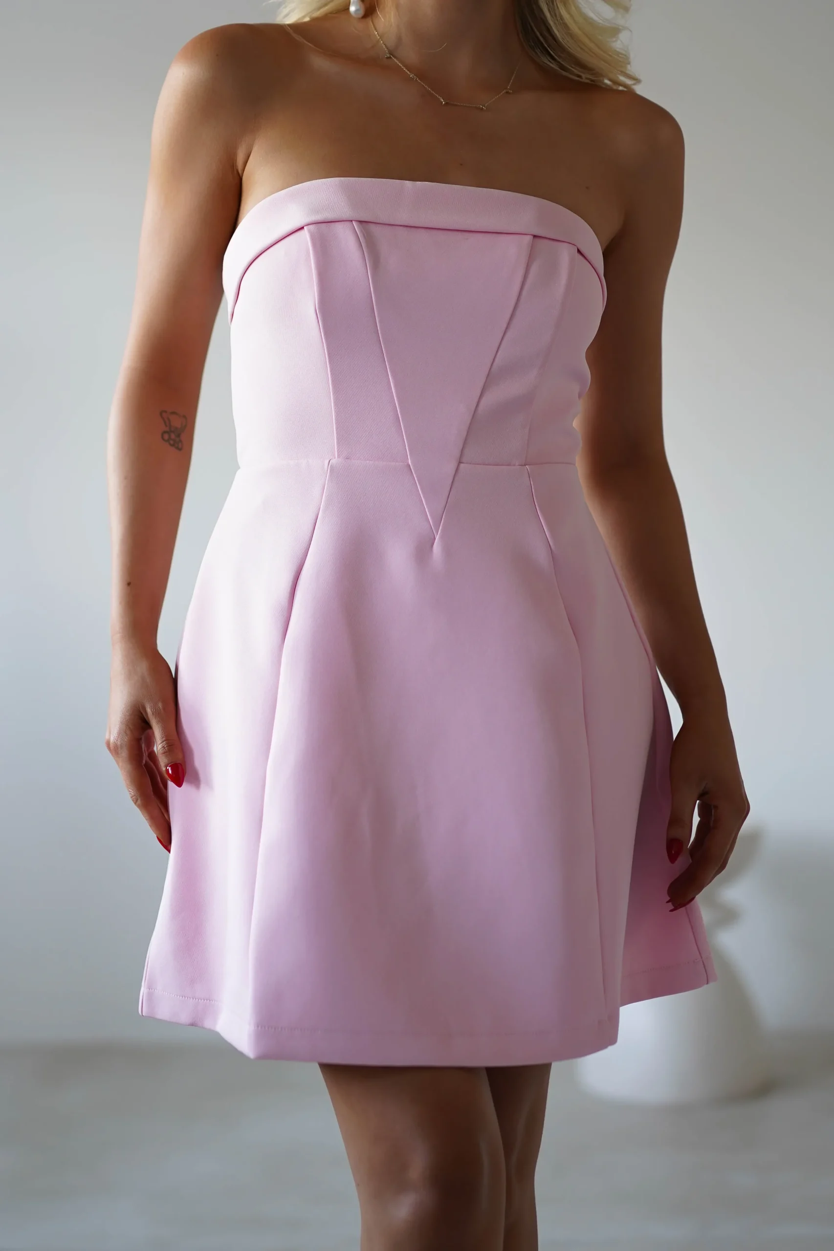 Angelica Strapless Structured Mini Dress | Pink