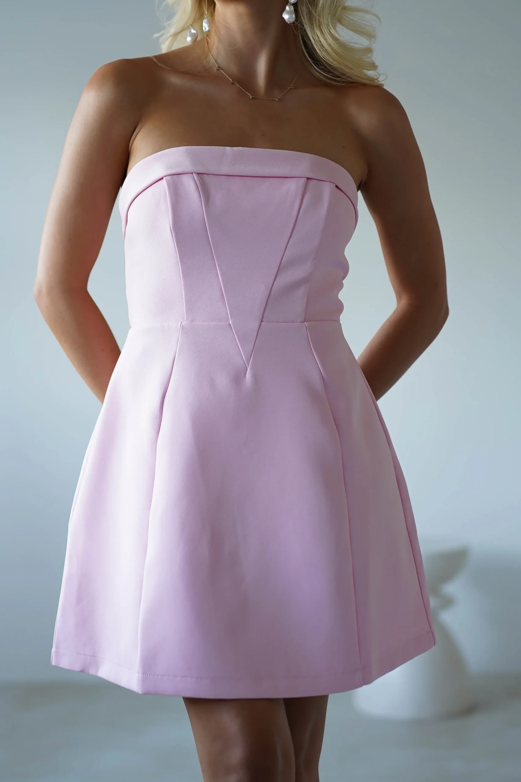 Angelica Strapless Structured Mini Dress | Pink