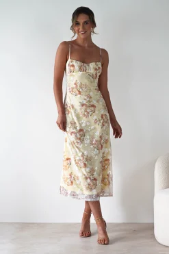 Annabelle Floral Print Midaxi Dress | Yellow