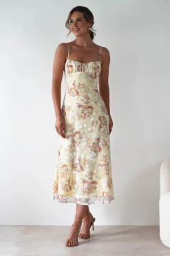 Annabelle Floral Print Midaxi Dress | Yellow