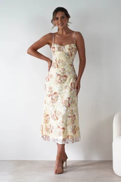 Annabelle Floral Print Midaxi Dress | Yellow