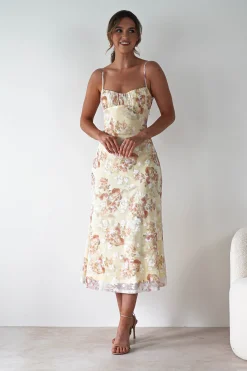 Annabelle Floral Print Midaxi Dress | Yellow